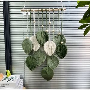 Bohemian macrame Leaves hanging wall art, multicolor green